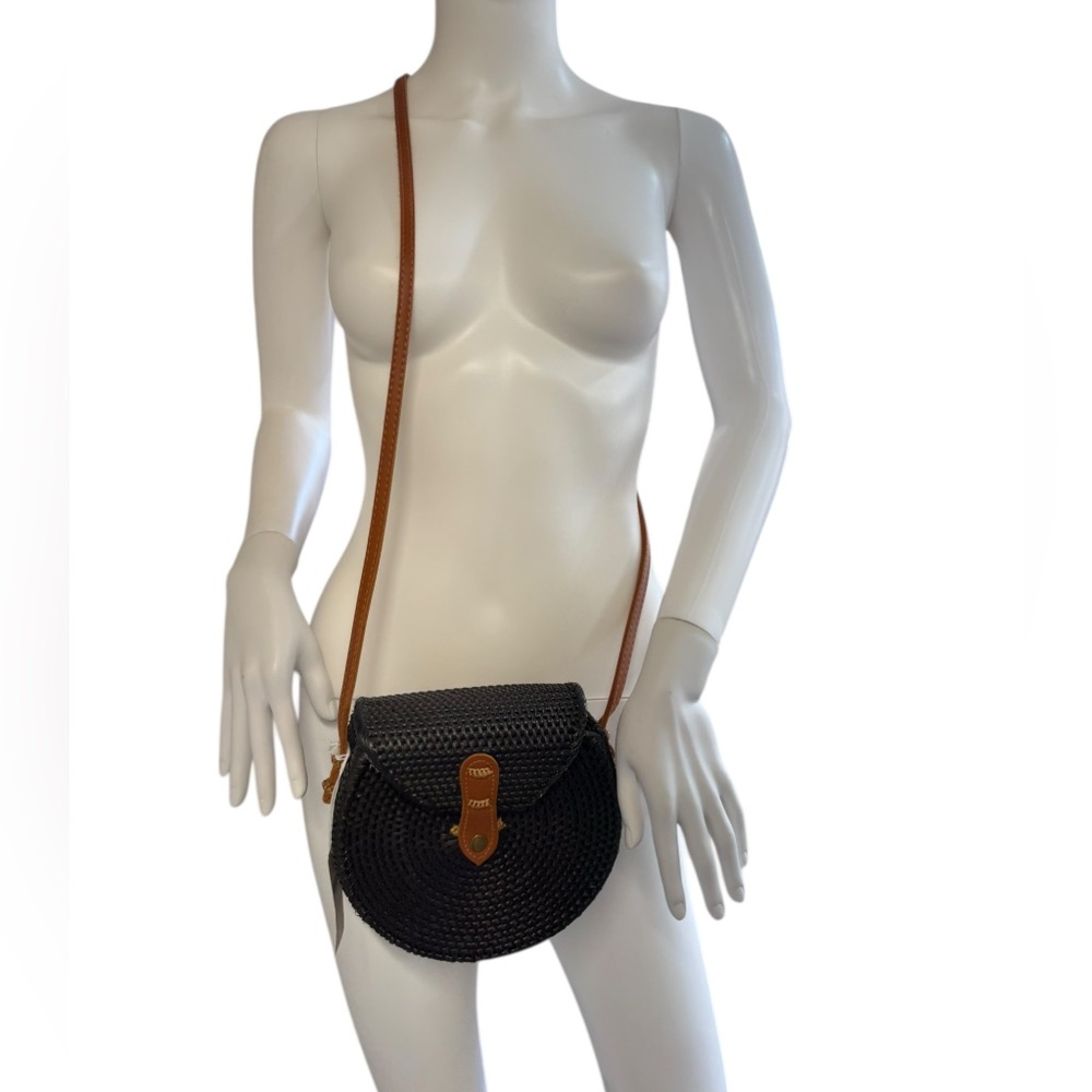 Anthropologie Black and Tan Crossbody Bali Bag